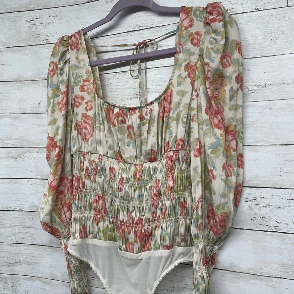 Free People Intimately Smock It To You Floral Bodysuit L‎ NWT Milkmaid Coquette